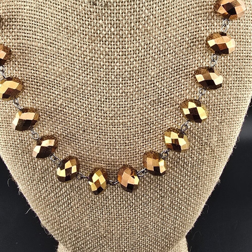Gold-Tone Glass Faceted Bead Statement Necklace  Adjustable Chain Vintage - Picture 3 of 6